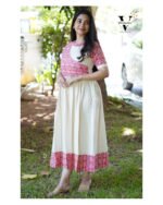 BEIGE AND PINK PRINT UMBERLLA FROCK -1499