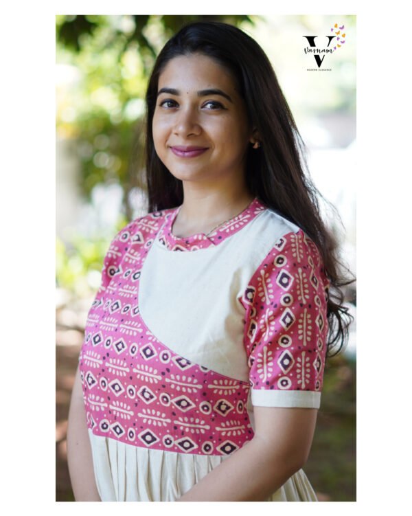 BEIGE AND PINK PRINT UMBERLLA FROCK -1499