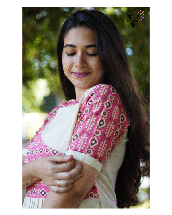 BEIGE AND PINK PRINT UMBERLLA FROCK -1499