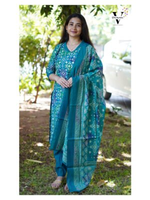 RAMAR BLUE CHANDHERI COTTON SALWAR SUIT-BST21
