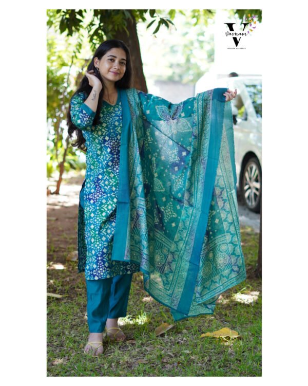 RAMAR BLUE CHANDHERI COTTON SALWAR SUIT-BST21