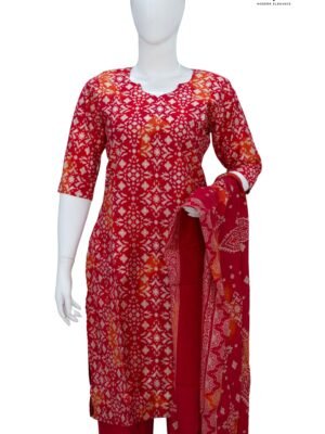 DARK PINK WITH LIGHT ORANGE CHANDHERI COTTON SALWAR SUIT-BST47