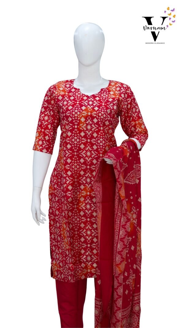 DARK PINK WITH LIGHT ORANGE CHANDHERI COTTON SALWAR SUIT-BST47