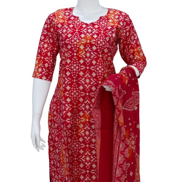 DARK PINK WITH LIGHT ORANGE CHANDHERI COTTON SALWAR SUIT-BST47