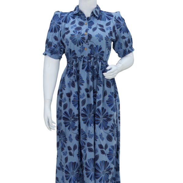 DENIN BLUE FLORAL FROCK -C106