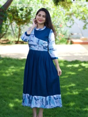 BLUE WITH MULTI CLR FROCK-C103