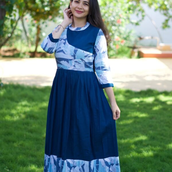 BLUE WITH MULTI CLR FROCK-C103