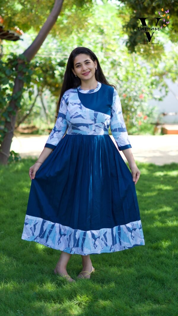 BLUE WITH MULTI CLR FROCK-C103