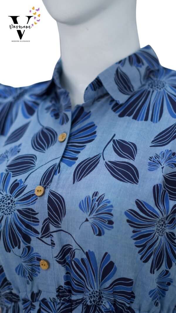 DENIN BLUE FLORAL FROCK -C106