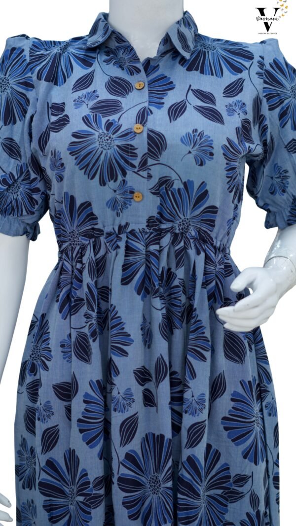 DENIN BLUE FLORAL FROCK -C106