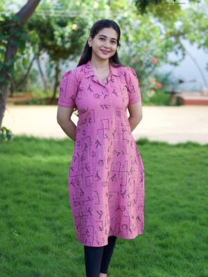 PINK WITH BLACK EMBROIDARY WORK A LINE KURTI-C119
