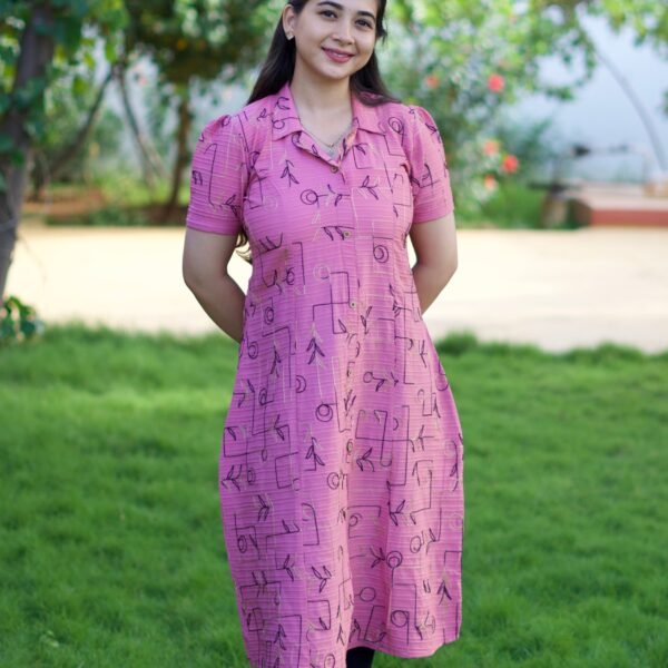PINK WITH BLACK EMBROIDARY WORK A LINE KURTI-C119