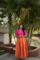 DARK PINK WITH ORANGE FROCK-C139
