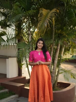 DARK PINK WITH ORANGE FROCK-C139
