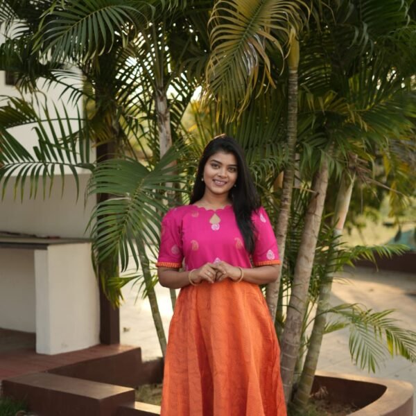 DARK PINK WITH ORANGE FROCK-C139