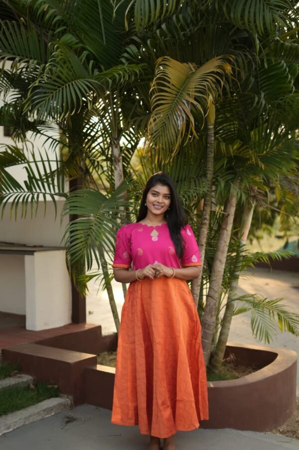 DARK PINK WITH ORANGE FROCK-C139