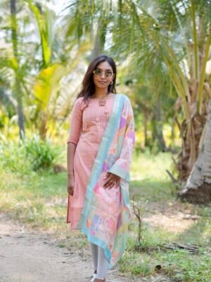 SALMON WITH MULTI CLR DUPPATTA - BST150