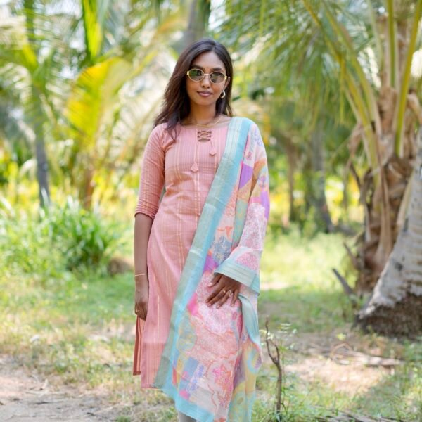 SALMON WITH MULTI CLR DUPPATTA - BST150